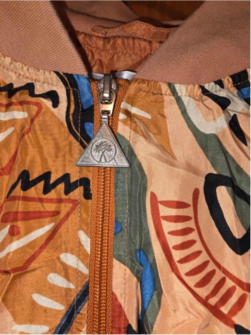 Women's Vintage Casual Isle Silk Abstract Print Bomber Jacket Large - Picture 4 of 7